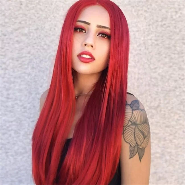 Red Lace Wigs for Women Long Straight Red Wigs Synthetic Lace Front3 HD Lace WigsHair BundlesGlueless WigsCrochet hair extensions OUOHAIR