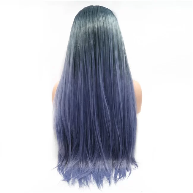 Straight Gray Blue Purple Middle Part Synthetic2 HD Lace WigsHair BundlesGlueless WigsCrochet hair extensions OUOHAIR