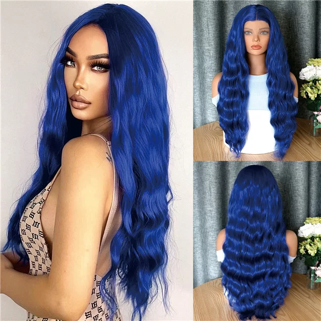 Synthetic lace front fashionable blue water ripple long wig HD Lace WigsHair BundlesGlueless WigsCrochet hair extensions OUOHAIR