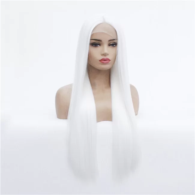 White Wig Long Straight Hair Platinum Synthetic Lace for Fashionable Women Christmas Party Wigs2 HD Lace WigsHair BundlesGlueless WigsCrochet hair extensions OUOHAIR
