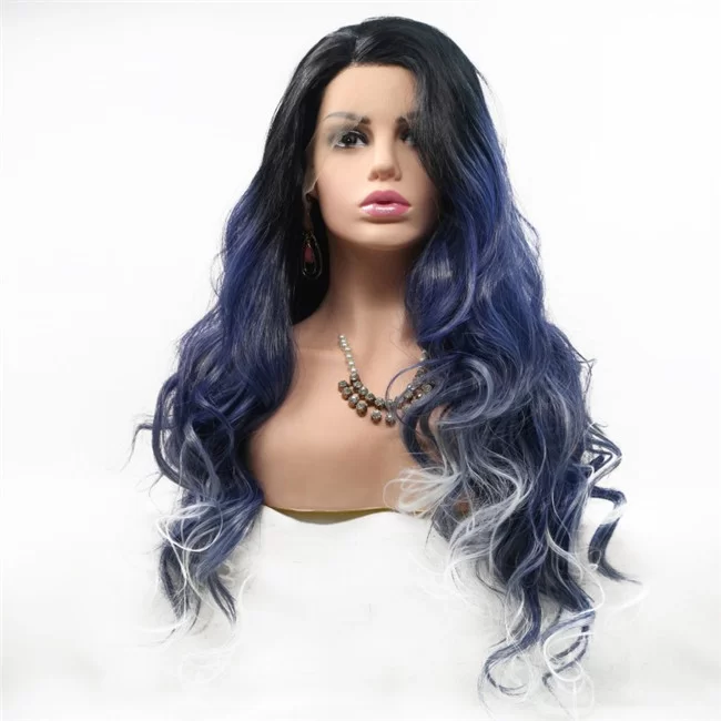 Womens Long Wavy Front Lace Wig Fashion Mixed Color Long Curly Hair HD Lace WigsHair BundlesGlueless WigsCrochet hair extensions OUOHAIR