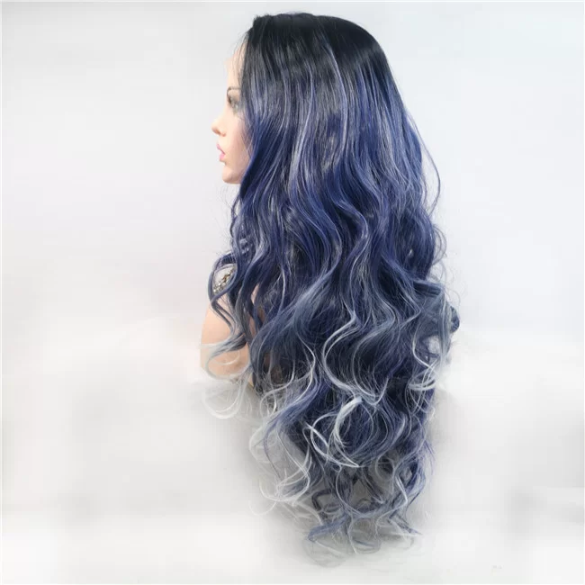 Womens Long Wavy Front Lace Wig Fashion Mixed Color Long Curly Hair3 HD Lace WigsHair BundlesGlueless WigsCrochet hair extensions OUOHAIR