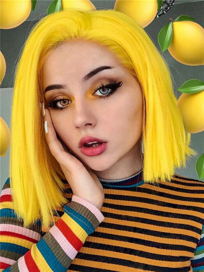 Yellow Bob Straight Fashion Wig013 HD Lace WigsHair BundlesGlueless WigsCrochet hair extensions OUOHAIR