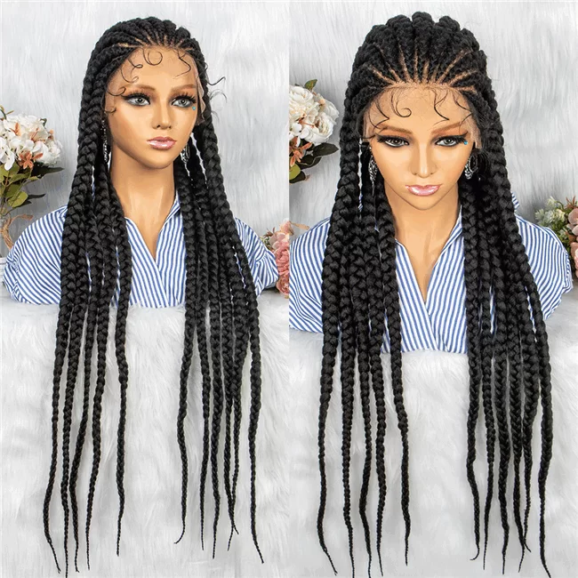 full lace 11strand Braids lace wig long synthetic Braids Wig4 HD Lace WigsHair BundlesGlueless WigsCrochet hair extensions OUOHAIR