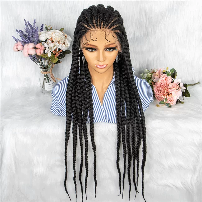 full lace 11strand Braids lace wig long synthetic Braids Wig5 HD Lace WigsHair BundlesGlueless WigsCrochet hair extensions OUOHAIR