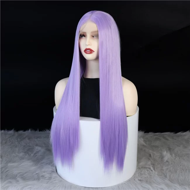 womens light purple front lace fashion wig with long straight hair HD Lace WigsHair BundlesGlueless WigsCrochet hair extensions OUOHAIR